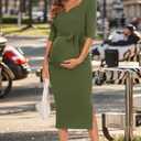 Spring Maternity Bodycon Midi Dress for Women Work Cocktail Wedding Guest, Casual Fitted Pregnancy Dresses