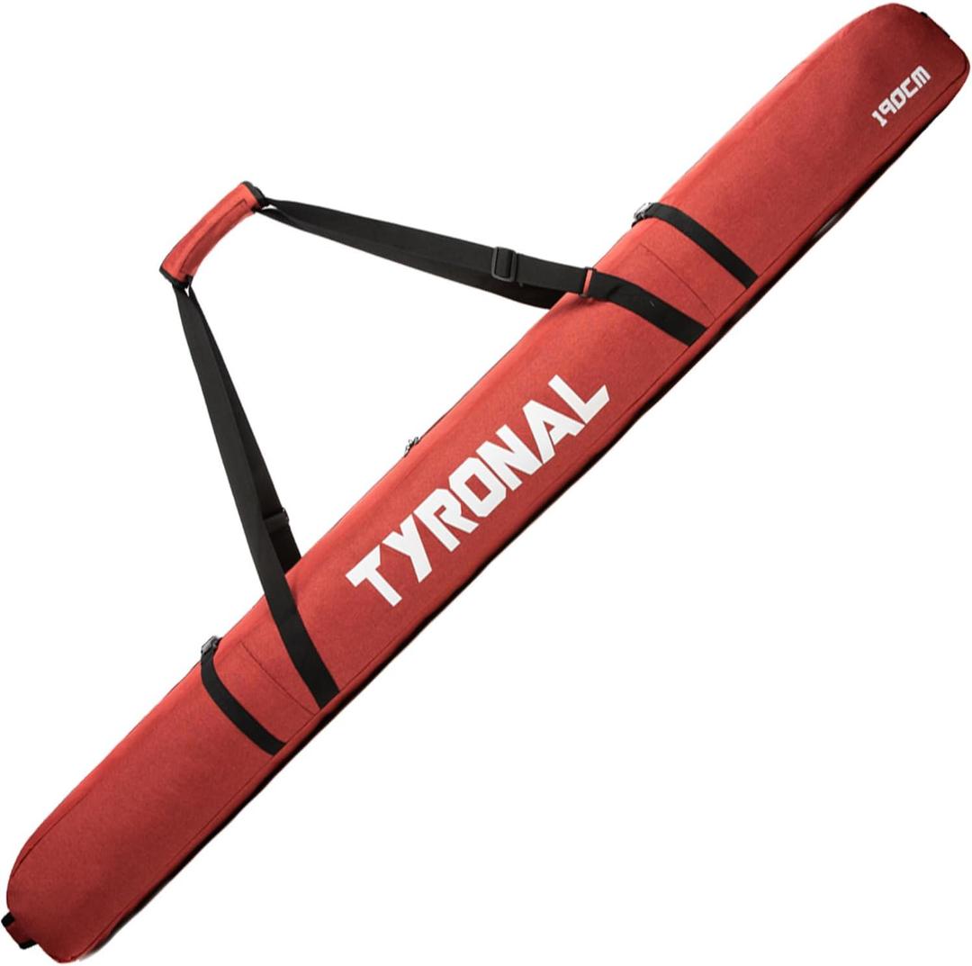 Ski Bag for Air Travel,Single Ski Carry Bag With Fully Padded Protection,Water-Resistant and Durable Fits Up From 175cm to 190cm Skis. (RED)