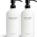 Vine Creations White Glass Soap Dispenser Set, Dish Soap and Hand Soap Dispenser Set with Stainless Steel Pump, 16 oz Glass Dispensers for Kitchen or Bathroom Decor (Matte White Bottle/Matte Black)