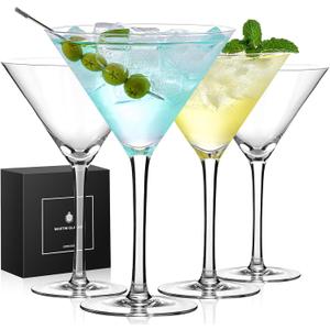 Qipecedm Martini Glasses Set of 4, 9 oz Crystal Cocktail Glasses, Hand Blown Crystal Martini Glasses for Espresso Martini, Cosmopolitan, Gimlet, Home Bar, Party, Martini Glassware Gift Set (Stem)