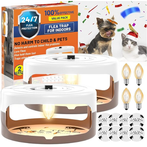 2 Pack Flea Traps for Inside Your Home, Indoor Flea Light, Bed  with 8 Sticky Pads & 3 Light Bulb, Odorless Natural Insect Infestation Treatment Trap for Kid Pet