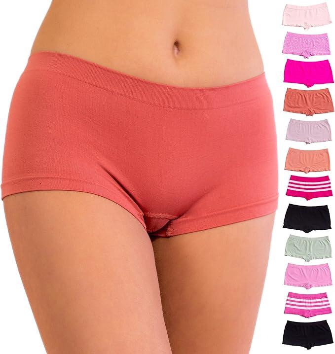 Alyce Ives Womens Seamless Boy Short Panties, Boyshort Boxer Briefs-12 Pack (Large)