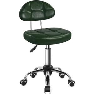 BFTOU Square Minimalist Swivel Stool with Wheel for Work SPA Shop Massage Height-Adjustable and Cost-Effective Rolling Stool Chair with Back (Green)