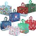 PARSUP 8PCS Christmas Gift Bags, Non-Woven Christmas Bags with Handles, Treat Tote for Gifts Wrapping Shopping, Xmas Party Supplies (Red, Green, Blue, White)