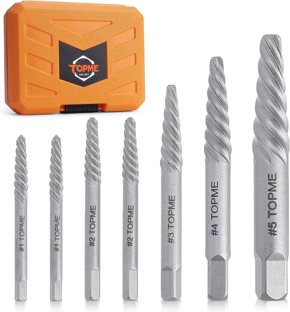 Screw Extractor Set, 7PCS Easy Out Screw Extractor Set, Stripped Screw Extractor for Removing Damaged Screws, Broken Bolts, Studs