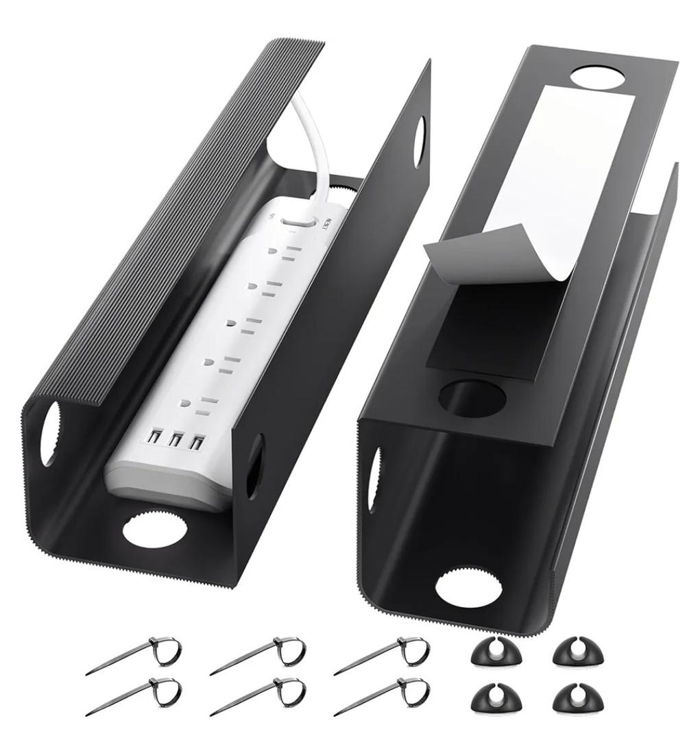 Yecaye 2 Pack Cable Management Under Desk, 31.5 in Under Desk Cable Management Tray,Cord Hider,Cord Organizer, No Screw Wire Management for Office and Home, Black