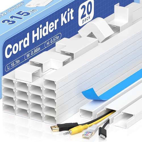 JOYUMY 315in Cord Hider Kit, Paintable Cable Raceway, Cord Covers for Wires on Wall, Cord Hider for Wall Mount tv, tv Cable Hider Wall kit, Wire Covers for Cords, W0.96in X H0.57in, White