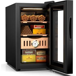 25L Electric Humidor, 200 Counts Humidor Cabinet with Cooling Temperature Control, Electric Cooling Fridge with Spanish Cedar Wood Shelves & Hygrometer