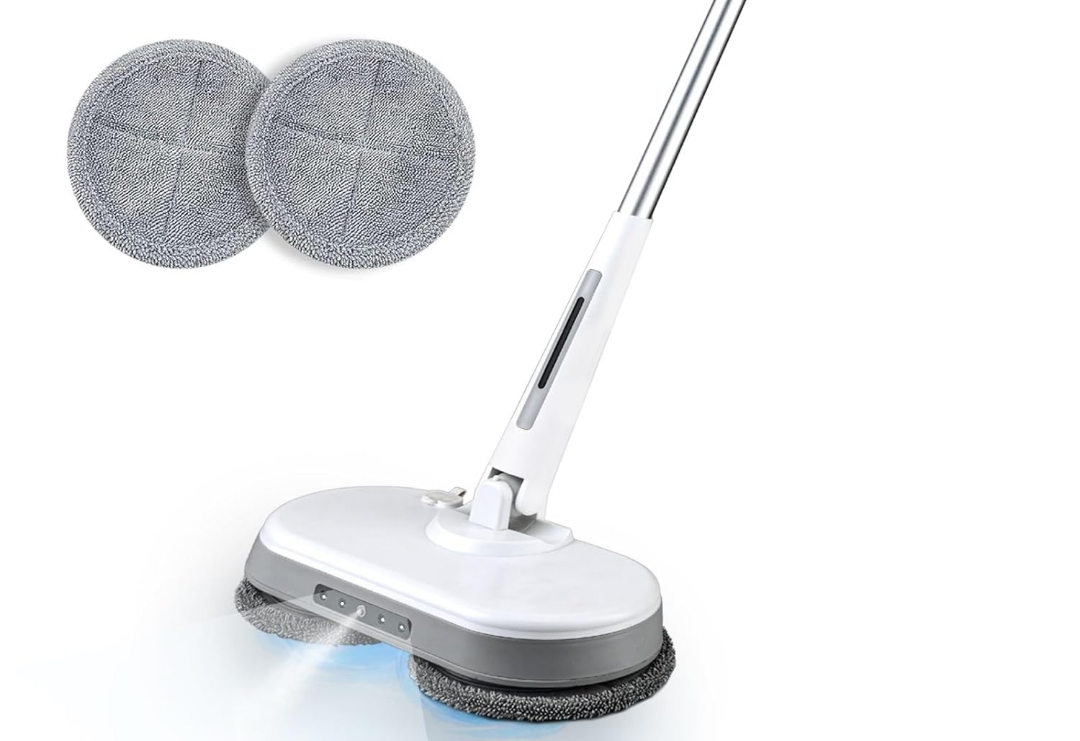 Cordless Electric Mop, Dual Motor Powerful Spin Mop 2000 mAh, Floor Polisher,1H Rechargeable Power Mops with LED Light/Water Sprayer, Electric Mops for Floor Cleaning for Hardwood, Tile, Rotate 180°