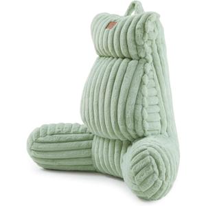 Amlie Home Faux Fur Reading Pillow with Pocket for Sitting in Bed, Adult Backrest Bed Pillow with Washable Cover for Lounging, Watching TV/Gaming/Resting/Post/Surgery/Nursing, Sage Green 29 inches