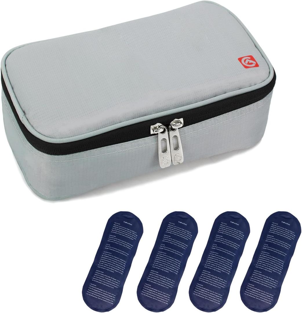 ALLCAMP Insulin Cooler Travel Case with 4 Ice Pack and Insulation Liner for Diabetic Organize Medication (9X 4.72x 3.14 inches) (Light Gray)