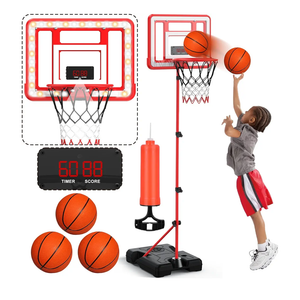 Kids Indoor Basketball Hoop with Scoreboard & Timer,Toddler Adjustable Height Basketball Goal Toy for Outdoor Backyard,Sports Game Play