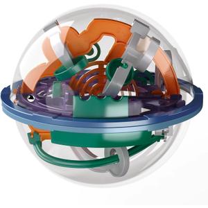 3D Maze Ball Puzzle, 100 Steps Challenge, 5.16 Inch Sphere with Stand, Educational Brain Teaser for Ages 6+
