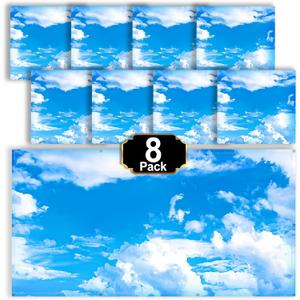 Aheroi 8 Pcs Light Covers, 4 x 2 Feet Magnetic Light Covers for Fluorescent Light Shade, Drop Ceiling Lighting Covers Classroom Light Filters, Room School Office Decor(Cloud Blue Sky)
