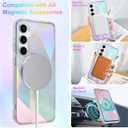 Cute Case for Samsung Galaxy S24 FE Case for Women Girls [ Compatible with Magsafe ] Clear Glitter Girly Aesthetic Rainbow Sparkly Bling Magnetic Phone Cover, Iridescent Geometry
