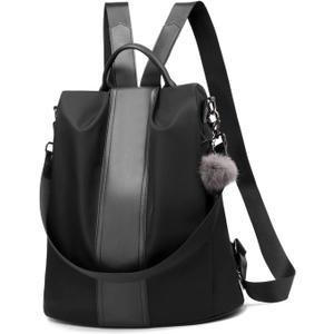 PINCNEL Women Backpack Purse Waterproof Nylon Anti-theft Rucksack Lightweight Shoulder Bag (Large, Black)