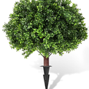 Artificial Boxwood Topiary Tree, 25 Inch Outdoor Faux Boxwood Bush Plants,Indoor Ball Trees with Ground Spike, Fake Potted for Home Front Porch Decor Outside Garden (18"D x 18"W x 25"H)