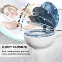 Angol Shiold Round Toilet Seat Molded Wood Toilet Seat with Quietly Close and Quick Release Hinges, Easy to Install also Easy to Clean (Round, Blue Marble)