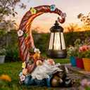 twinbling Garden Gnomes Outdoor Statue with Solar Light, Waterproof Resin Gnome Decor, Funny Garden Sculptures for Patio Lawn Yard, Mom Gifts for Mothers Day Housewarming
