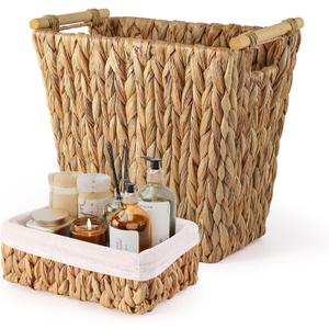 Wicker Storage Basket - 3.5 Gallon Waterproof Trash Can for Bathroom, Bedroom, Office (Beige2)