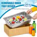 Ice Housing Bin with Removable Tray Ice Holder Container Wine Beer Champagne Drink Bucket Beverage Tub for Freezer Display Buffet Bar Counter Party Drink Chiller(Bamboo and Steel,21" X 13" X 5.5")