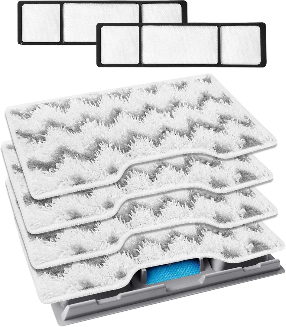 KEEPOW Reusable Mop Replacement Pads Compatible with Shark Vacmop VM252 VM252P10 VC205 VM180 VM401 VM190 VM200 QM250 VM250, Washable Microfiber Mop Vac Pads Refills with Upgraded Design(1+2+4 Pads)