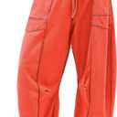ReachMe Womens Barrel Sweatpants Baggy Wide Leg Lounge Pants Summer Travel Pants Beach Vacation Outfits (X-Small, Orange Red)