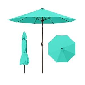 Patio Kingdom 10FT Patio Umbrella Outdoor Market Umbrella with Crank and Tilt, 8 Flexible Fiberglass Ribs, UV-Resistant Waterproof Canopy for Patio, Deck, Garden, Backyard, Turquoise Blue