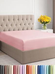 King Size Fitted Bed Sheet - Hotel Luxury Single Fitted Bottom Sheet Only - Fits Mattress Between 8 to 16 inches - Deep Pockets, Extra Soft and Wrinkle Free - Comfy Breathable & Cooling - Baby Pink