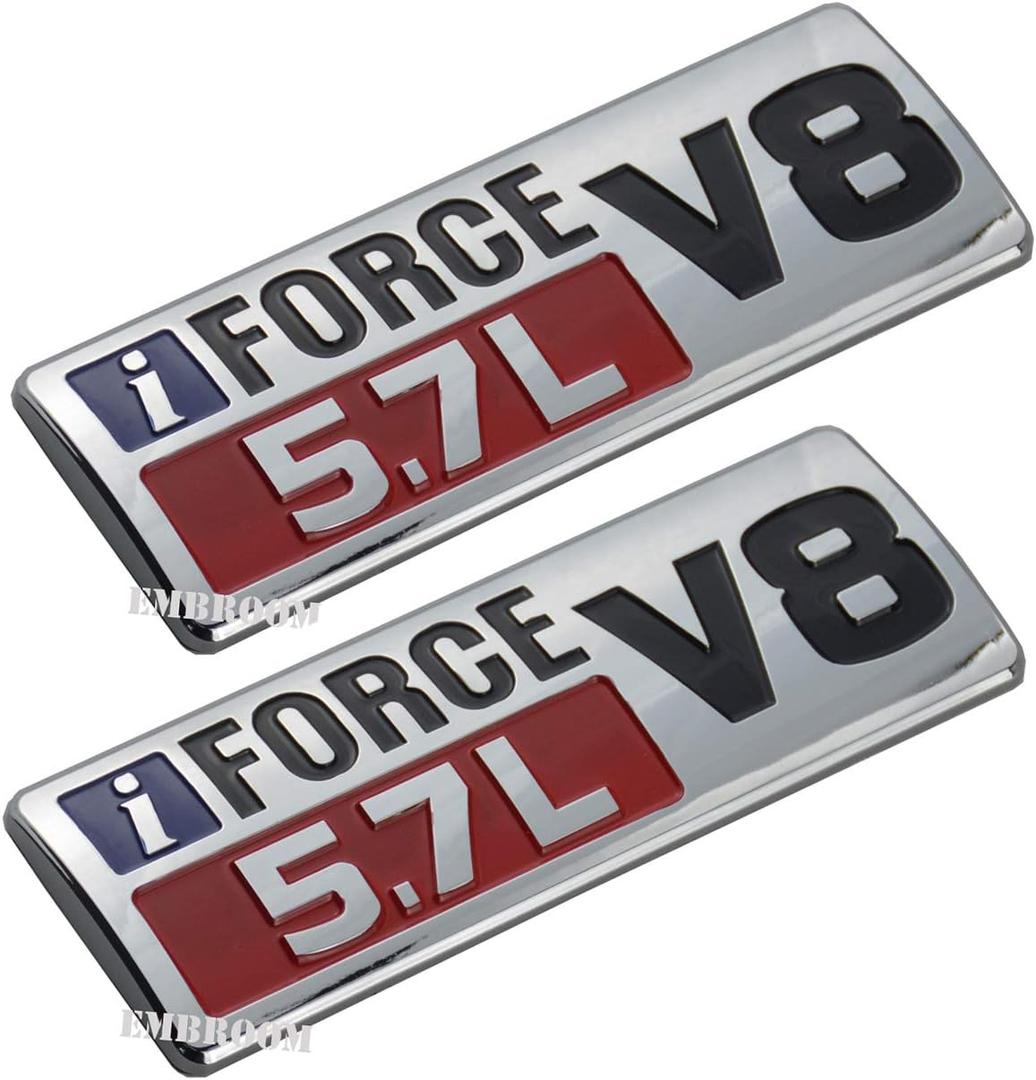 2pcs IFORCE 5.7L V8 Badge Side Emblem, 3D Door Badge NamePlate Decals Stickers Replacement for IFORCE (Chrome Red)