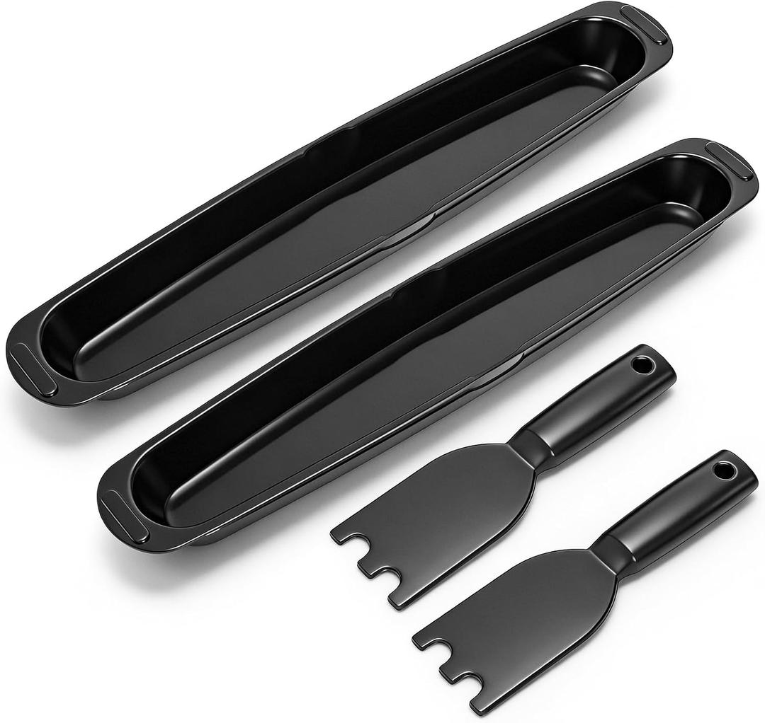 Covzoe 2 Pack Grill Drip Tray, Replacement Grill Oil Grease Catcher with 2 Pan Scraper, Easy to Clean, Grill Spatula Cleaner Tool for Indoor Outdoor BBQ