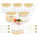 Icesip 14oz Vintage Coffee Mugs Glass of 6 Overnight Oats Glass Mug with Bamboo Lids Spoons Handle for Iced Coffee Latte Cereal Yogurt(Hobnail*3 & Sunflower*3 with Sealing Ring Lid)