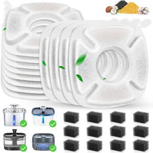 24 Pack Cat Water Fountain Replacement Filters, 12 Pcs Cats Fountain Filters & 12 Pcs Pre-Filter Sponges for 95oz/2.8L 135oz/4L 67oz/2L Automatic Pet Dog Fountain Water Dispenser