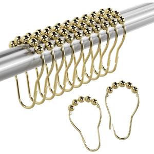 Amazer Shower Curtain Rings, Rust-Resistant Metal Shower Hooks Ring Shower Rings for Curtain Rolling Shower Curtain Hooks for Bathroom Shower Rod Shower Curtain Hangers, Set of 12, Gold