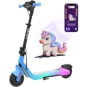 NAVEE K100 Series Electric Scooter for Kids 5-11, Adjustable Handlebar/Speed, Digital Pet, 12.4/9.9/7.5 mph, Safe Brake, Foldable, RGB Lights, Smart APP, Growing Adventurer Gift for Boys Girls, UL2272