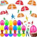 24 Pack Large Prefilled Easter Eggs Fillers with Airplane Parachute Toys for Boys Kids Girls Gifts Easter Basket Stuffers Essential Egg Hunt Kids Teens Hand Throw Flying Toy Outdoor Party Favors