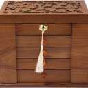 Changsuo Wooden Jewelry Box for Women, Organizer Box of Solid Wood with Lock and Key for Jewelries, Watches, Necklace, Ring, Lockable Storage Case (Cherry)