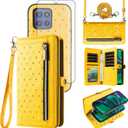 Phone Case for Motorola Moto G Stylus 5G 2025 Zipper Wallet Detachable Magnetic Cell Cover with Screen Protector Crossbody Lanyard Strap Bling Glitter Flip Credit Card Holder Slots Women Yellow