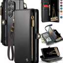 Defencase for Galaxy S26 Ultra Case Wallet with RFID Blocking Card Holder for Women Men, PU Leather Magnetic Snap Flip Wristlet Strap Zipper Wallet Phone Cases for Samsung Galaxy S26 Ultra 6.9", Black