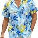 Hardaddy Men's Hawaiian Shirt Short Sleeve Tropical Button Down Shirts Floral Leaf Summer Beach Tops Holiday Wear (Large, Aqua Blue-palm Leaf-01)