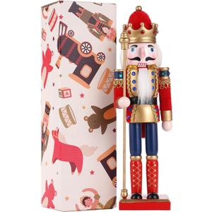 COMBIUBIU 11.2 inch Christmas Decorations Nutcracker Ornaments, Wooden Nutcracker Figures, Festive Collectible Nutcracker Gift for Table Desktop Fireplace Thanksgiving Christmas Decor, Red