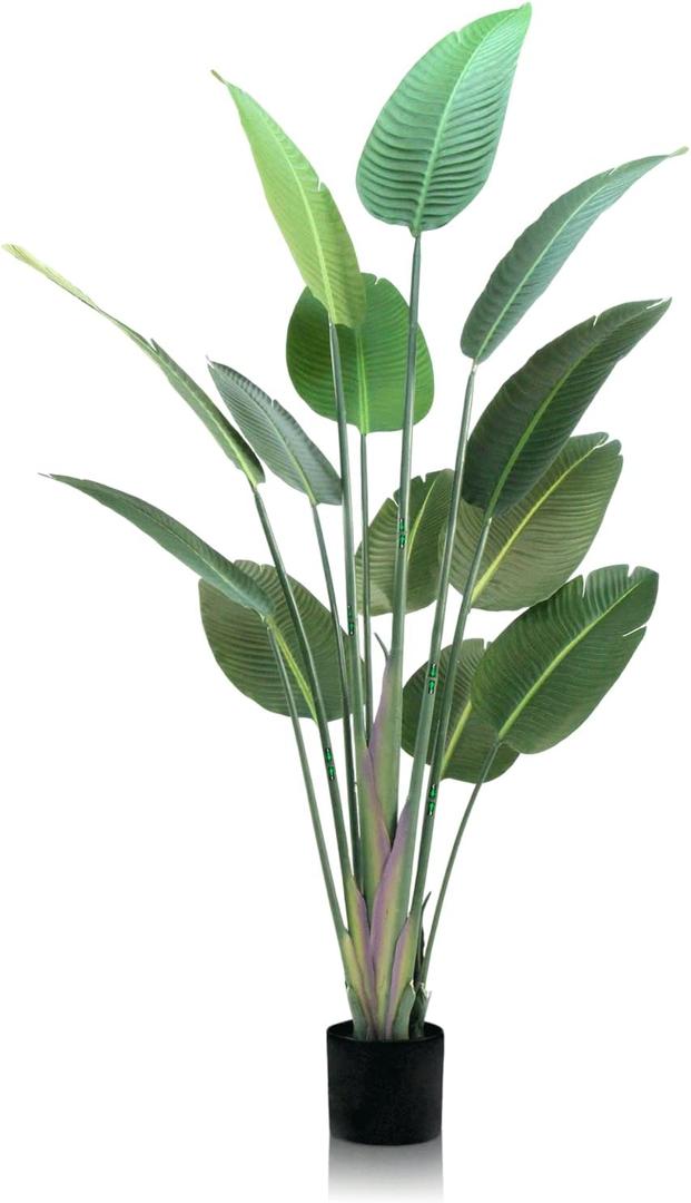 Large Artificial Plant, 6ft Tall Faux Tree with 13 Leaves, Tropical Bird of Paradise Tree Indoor for Home Decor, Bedroom, Living Room, Office, Porch, Patio, Garden Outdoor Housewarming Gift