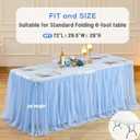6ft Baby Blue Tulle Tablecloths for Rectangle Tables Light Blue Table Cloths Rectangle Wrinkle Free Stretch 6 Foot Table Cover with Tutu Skirt for Baby Shower Boy Birthday Party Banquet Buffet Cake