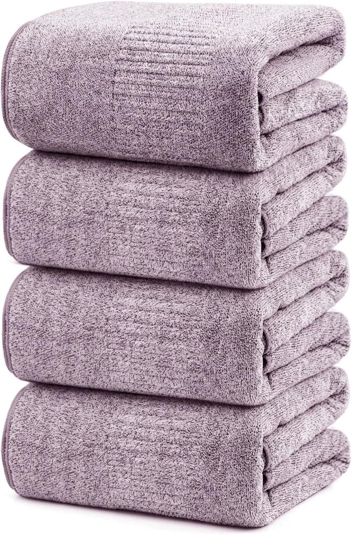 SEISSO Bath Towels 4 Pack Large Bathroom Bamboo Viscose Towels 35 x 63 Plush Soft Bath Towel for Shower Extra Absorbent Jumbo Bath Sheet - Multipurpose Use as Sports, Travel, Fitness, Yoga (Purple)