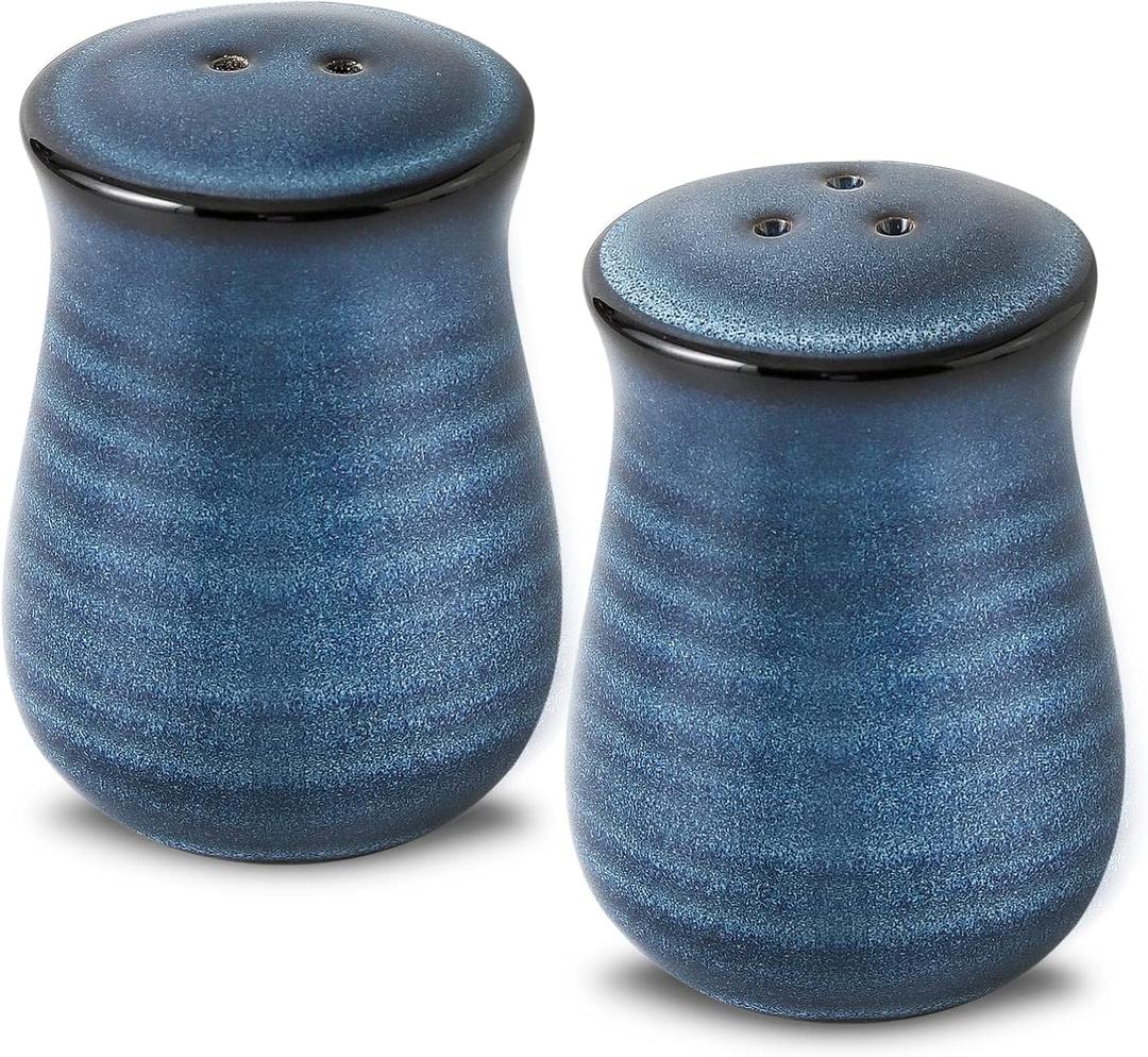 Farmhouse Ceramic Salt and Pepper Shakers Set, Tikooere Blue Vintage Rustic Salt Shakers of 2 for Kitchen and Restaurant Decor, Porcelain Spice Shaker for Compact Cooking,Travel,BBQ