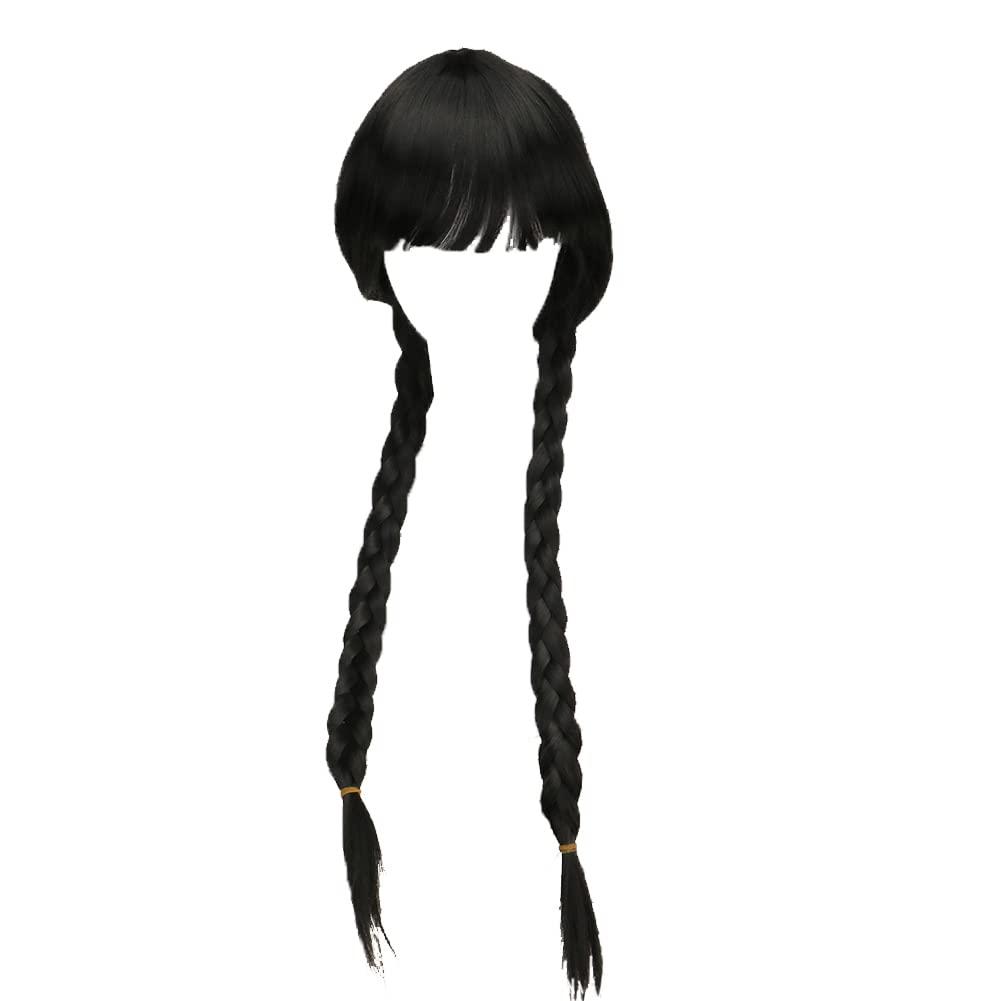 FBHLZ Long Black Braided Wig for Wednesday Addams Costume Big Girls Women Gothic High Heat Resistant for Costume Halloween Party over 14 Years