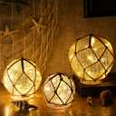 3 Pack Glass Fishing Float Nautical Lamp Coastal Beach Decor Nautical LED Light up Glass Buoy for Coastal Beach Decor (Classic Color)