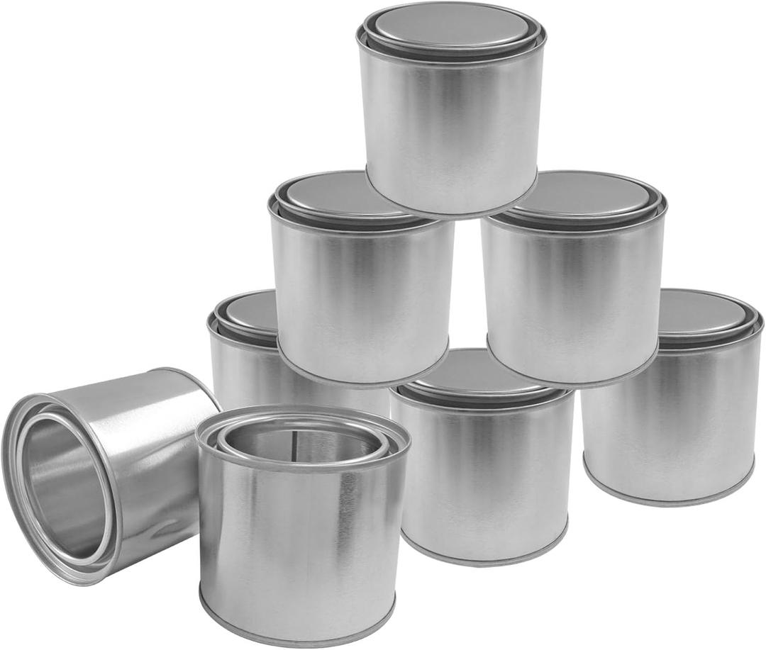 8 Pack Half Pint Paint Cans with Lids, 1/2 Empty Pint Paint Bucket, Leftover Paint Storage Containers， Tiny Unlined Paint Pails for Arts and Crafts/DIY Projects/Painting