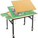Puzzle Table Adjustable Height & Tilt with Drawers for 1500Pcs | Lockable Wheels,4 Sorting Drawers, Foldable, Wooden Covers,No assembly,Fits 1000-1500 Pieces,Gift for Puzzle Lovers