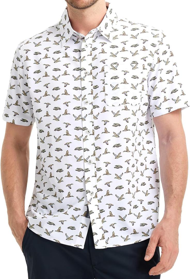 M MAELREG Mens Hawaiian Shirts Short Sleeve Button Down Tropical Beach Floral Solid Print Summer Vacation Mens Casual Shirts (Large, White Wild Goose)